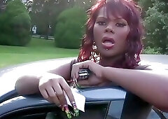 Chubby black shemale shakes massive ass and jerks shecock