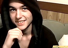 Lil' young twunk drains gigantic fur covered cock solo and shoots a load