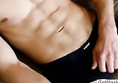 Muscled stud in mask gets blowjob