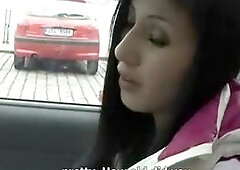 Czech girl fucks in a car