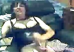 crossdresser smoking and stroking