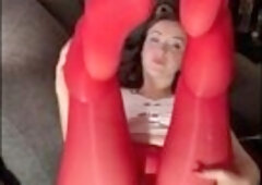 Redhead cums throughout hose