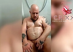 Chubby gay, urinating, piss fucking