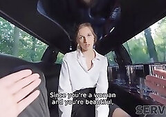 SERVE4K. Private Service with sexy driver girl Stacy Cruz in black stockings