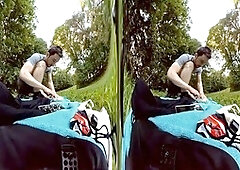 Twinkyhornyboi gets wild with big gay dildos in the woods