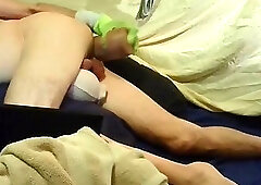 thick dildo stretching his rectum. sub slut