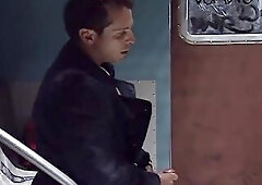 Shaggy brunette hair sucks and screws shlong on the teach with a voyeur