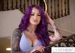Valerica Steele's purple-haired dominance turns to deep-throat worship for Cody Carter