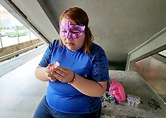Mexican girl face sits, gets covered in cum and eats it like a popsicle on the subway