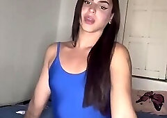 Hot latina trans babe playing with her long ladycock