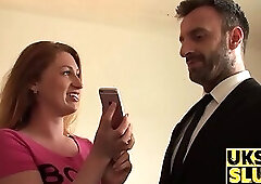 Redhead babe gets throat fucked by a dominant male