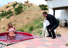 Mature blonde neighbor seduced outdoors with creampie and deepthroat
