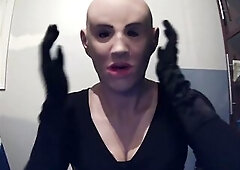 Constricted Playmate Pt3! Putting on my fresh red wig! on my female mask Playmate ;three