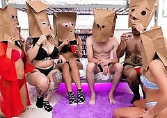 Teens enjoying group sex on the counch