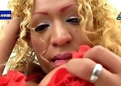 Bikini latina shemale pulling on her cock