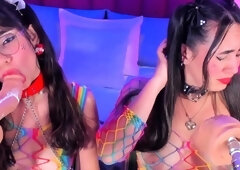 Blonde and brunette lesbians toying cunt