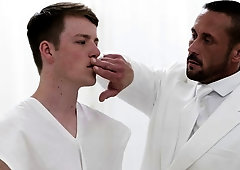Bishop Hart fucks horned-up Elder Campbell in a taboo gay video