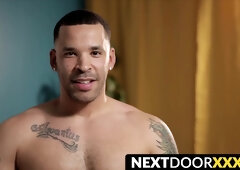 NextDoorXXX.com - Inked jock strokes his massive trimmed cock