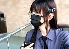 Cute Asian Shinoda Hakumi gets her pussy stuffed with a magic wand while taking a buttfuck in a mall