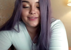 Young kinky PAWG with purple hair teasing on webcam