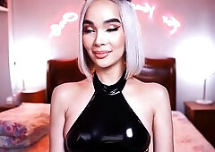 crossdresser ladyboy sweetheart cosplay in latex swimsuit