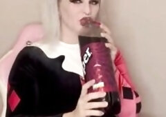 Clothed as Harley Quinn I chug doctor pepper and try not to burp