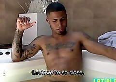 Gay latino fondles straight tattooed stud in a jacuzzi