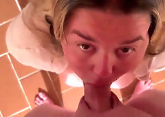 Jizz on tongue then fumbles in slit