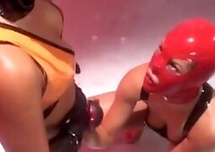 Masked lesbian bound and toyed with by mistresses! This beauty wears a mask during her submission ritual!