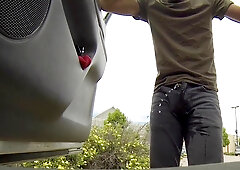 Urinating trousers in a mall