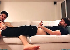 Massaging my friend’s beautiful feet and getting horny together