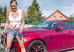 Hot Blond Lenushka Doll Washes Her Car – Sexy, Steamy, and Full of Want!