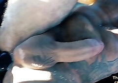 Rimjob hunk fists gaydaddy in van with gloved hands