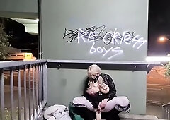 Riding a Thick Sex Toy to Climax by a Busy Road