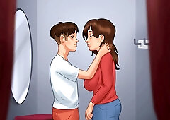 Stepmom and stepson share some summer kisses in the dressing room