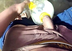 Getting off with a grease bottle in the bathroom