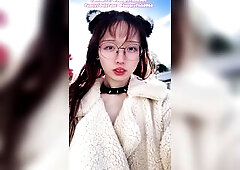 SFW* Cute face kitty sissy Tongue Piercings smokin' outdoors