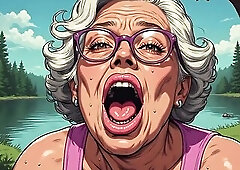 Erotic AI generated art. Mostly mature older big beautiful woman curvy chicks showing their climax face.