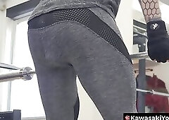 Japanese jock Yoshi Kawasaki intense dildo training play in the gym