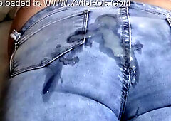 After banging, I pull up my jeans so that my stepson cums on my butt