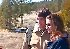 Brunette teen babe Lisa Marie sucks and rides a cock in pantyhose