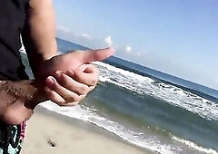 Fortunate dude meets 2 lewd beauties on the beach during the time that masturbating in public