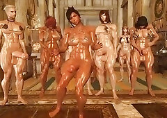 Athletic dickgirl with big boobs and huge cock dancing around