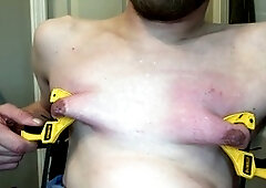 Clint Cumin faces punishment with clamps and chest play as a disabled sub