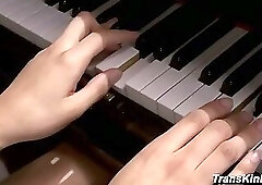 Honey Foxxx Ropes Piano Teacher Johnny Then Feeds Him Her Thick Trans Cock Ass And Throat