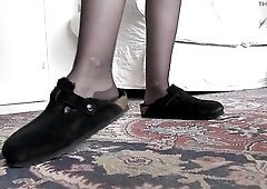 Custom Movie scene Request: U wanted to watch me in my slippers, wearing ebony seamed nylons. Walking in slippers, showing off the nylon soles. Close-