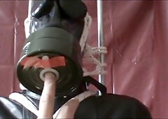 Gas mask breath control, breath, breath control gagged