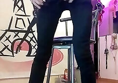 A French Shemale Bombshell Does a Live Striptease