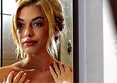 Glamorous all natural blonde Canadian muse Katie Jean teasing in the shower