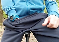 Handsome man, shaved cock, gay bike masturbate